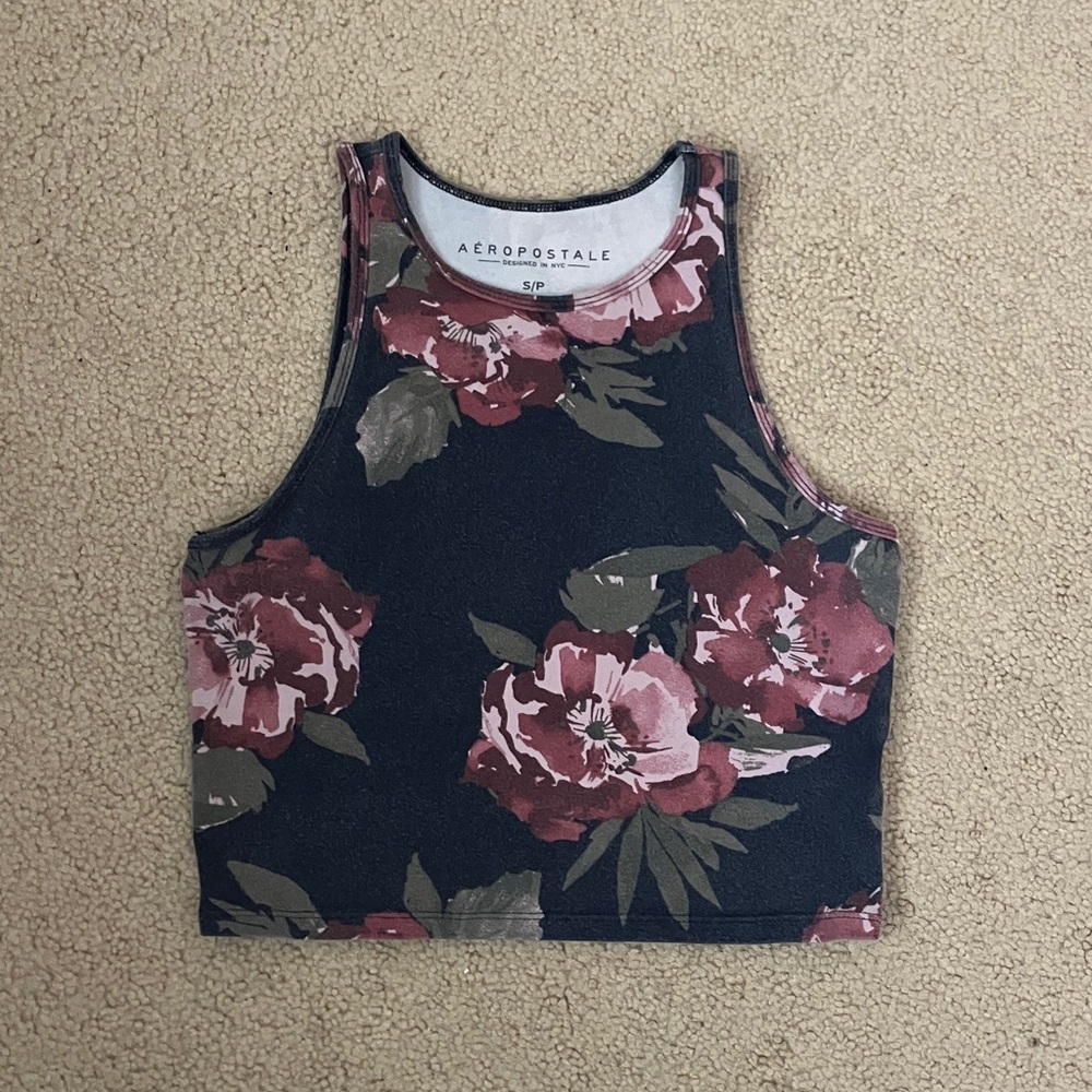 Aeropostale Floral Tropical Crop Tank Top, cotton, high neck, stretchy soft s/xs